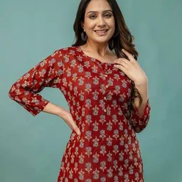 clothing culture Women Floral Print Straight Cotton Kurti image 1