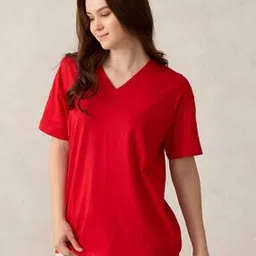 outzidr global Women Oversized V-Neck T-Shirt-picture-26