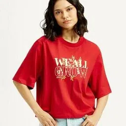 levi's Women Typographic Print Relaxed Fit Crew-Neck T-Shirt-picture-45