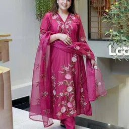 havishe club Women Embroidered A-Line Kurta Suit Set-picture-17