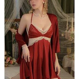 lulu & sky Women Lace Babydoll with Robe-picture-31