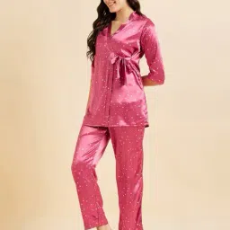 sweet dreams Women Star Print Top & Pyjamas Set with Robe image 1