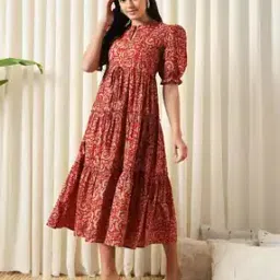 zwerlon x ag Women Printed A-Line Dress with Tie-Up-picture-44