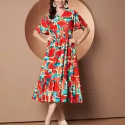 zwerlon x ag Women Printed V-Neck Tiered Dress-picture-16