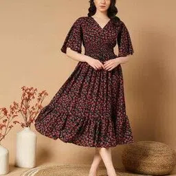 zwerlon x ag Women Floral Print V-Neck Fit & Flare Dress-picture-19