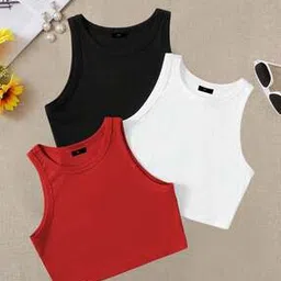 Women Pack of 3 Ribbed Regular Fit Tank Tops-image-20