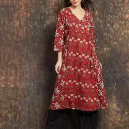 melange by lifestyle Women Floral Print Angrakha Kurta-picture-49