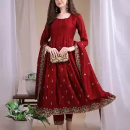 svaraa Women Embroidered Anarkali Kurta Set with Dupatta-picture-20