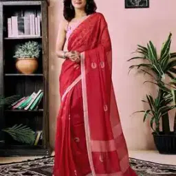 Women Printed Linen Unstitched Saree-image-0