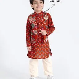 hopscotch Boys Floral Print Kurta Pyjama Set-picture-22
