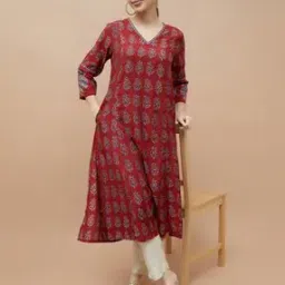 melange by lifestyle Women Floral Print A-Line Kurta-picture-31