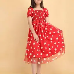 Girls Printed Fit and Flare Dress-image-3