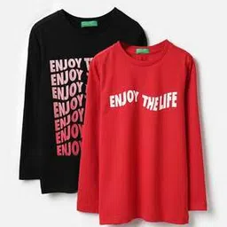 united colors of benetton Boys Pack of 2 Typographic Print Regular Fit T-Shirt-picture-16