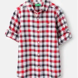 united colors of benetton Boys Checked Regular Fit Cotton Shirt image 1