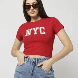 yousta Women Typographic Print Regular Fit Crew-Neck T-Shirt-picture-11