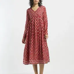 svrnaa by azorte Printed Angrakha Dress with Mirror Work image 1