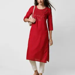 acai Women Straight Kurta with Embroidery image 1