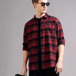 british club Men Flannel Checked Slim Fit Shirt with Patch Pocket-picture-29