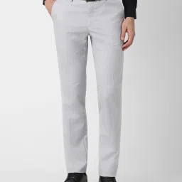 peter england Men Slim Fit Flat-Front Trousers image 1