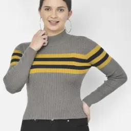 numero uno Women Striped Turtleneck Pullover-picture-13