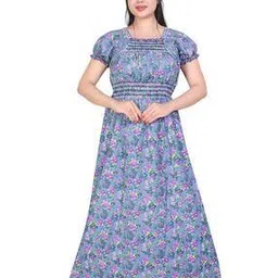 zairra Floral Print Nighty with Smocked Waistband-picture-24