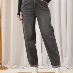 Shein Relaxed Fit Full Length High Rise Pleated Mid Wash Jeans-picture-50
