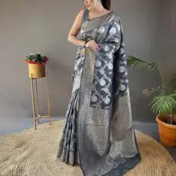 svaraa Women Floral Woven Banarasi Saree with Contrast Border-picture-11