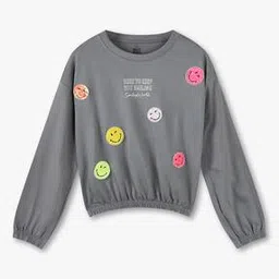 Girls Smiley Print Relaxed Fit Sweatshirt-image-80