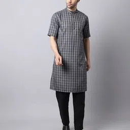 even Checked Long Kurta with Patch Pocket-picture-47