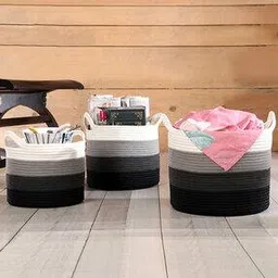 Set of 3 Colourblock Multipurpose Baskets with Handles-image-85
