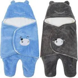 babyzone Pack of 2 Embroidered Single Hooded Blankets-picture-53