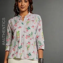indie picks Floral Print V-Neck Cotton Straight Kurti-picture-44