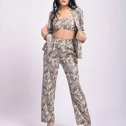 gardenparty Women Abstract Print Crop Top & Trousers Set with Jacket-picture-36