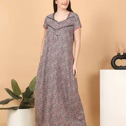 Women Floral Print Nightie with Insert-Pocket-image-40
