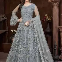 zeelpin Embroidered Semi-Stitched Anarkali Dress Material-picture-23