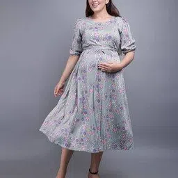 mamma's maternity Floral Print A-Line Dress-picture-45