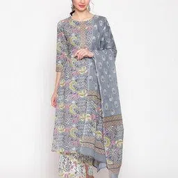 glam roots Floral Print Straight Kurta Set with Dupatta-picture-45