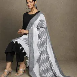 indie picks Handloom Woven Cotton Ikat Dupatta with Tassels-picture-12