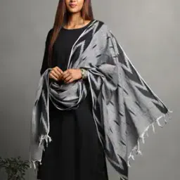 indie picks Handloom Woven Cotton Ikat Dupatta with Tassels-picture-32