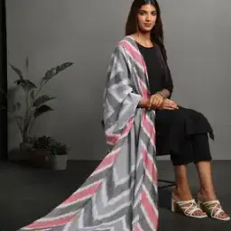 Handloom Woven Cotton Ikat Dupatta with Tassels-image-38