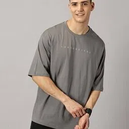 Men Typographic Print Drop Shoulder Oversized Cotton T-Shirt-image-4