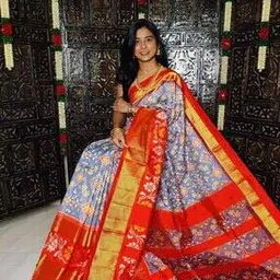 shree silk mills Women Ikat Print Saree with Contrast Border-picture-28