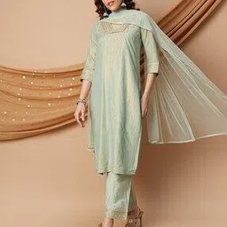 melange by lifestyle Women Embroidery Straight Kurta Set-picture-45