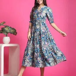 shivadream Women Floral Print Maxi Flare Dress-picture-50