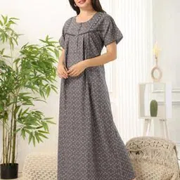 easy mom Women Floral Long Length Nighti-picture-36