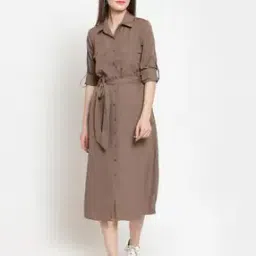 color cocktail Shirt Dress with Buttoned-Flap Pockets and Tie-Up-picture-13