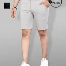 indiclub Pack of 2 Men Flat Front Regular Fit Shorts-picture-24