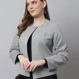 even Striped Jacket with Front-Open Closure-picture-29
