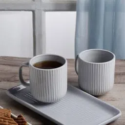 arrabi Set of 2 Ribbed Ceramic Mugs with Tray-picture-16