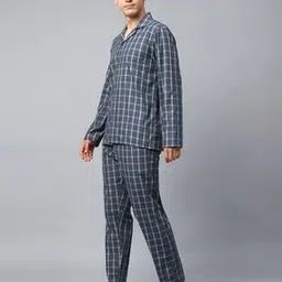 english navy Men Checks Grey Lounge Set-picture-31